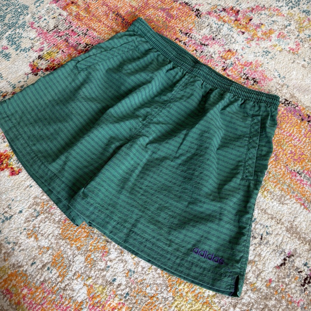 Vintage 90s Adidas Green Striped Lightweight Swim Board Shorts Size L
